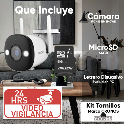 Kit cámara bala WiFi IMOU IPC-S3EN-5M0WE, potencia 2.7 W, conectividad Wi-Fi