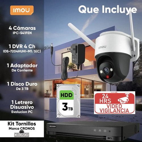 Kit CCTV IMOU IPC-S41FEN, distancia de alcance 30 m, calidad de resolución 4MP