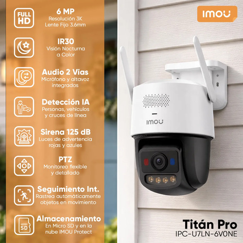 Kit 8 cámaras IP WiFi PT IMOU IPC-U7LN-6V0NE, conectividad Wi-Fi 6 2.4/5 GHz, PoE, ONVIF