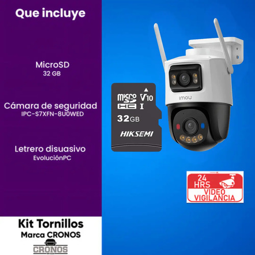 Kit Cámara WiFi IMOU IPC-S7XFN-8U0WED, distancia de alcance 30 m