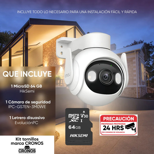 Cámara WiFi PT IMOU IPC-GS7EN-3M0WE, largo 13 cm, altura 12 cm