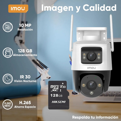 Cámara WiFi PT IMOU IPC-S7XN-10M0WED-P128, altura 20.19 cm, profundidad 12.498 cm