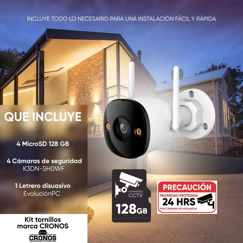 Kit 4 cámaras WiFi IMOU IPC-K3DN-5H0WF, lente 2.8 mm fijo, resolución 5 MP