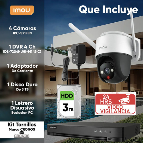 Kit 4 Cámaras IP PT IMOU IPC-S21FEN, calidad de resolución 2MP