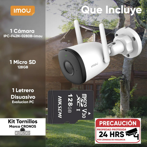 Kit Cámara Bullet WiFi IMOU IPC-F42N, potencia 3.5 W, conectividad Wi-Fi