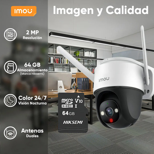Kit cámara WiFi PT IMOU IPC-S21FEN, largo 12 cm, altura 13.6 cm