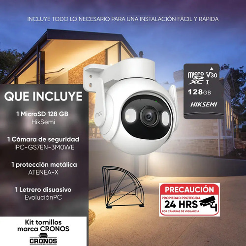 Kit cámara WiFi PT IMOU IPC-GS7EN-3M0WE, lente 3.6 mm fijo, alimentación 12 VCD / 1 A