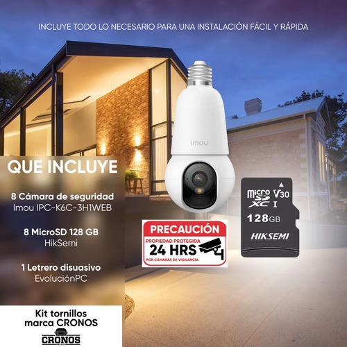Kit 8 cámaras WiFi E27 IMOU IPC-K6C-3H1WEB, resolución 3 MP (2304 x 1296) a 20 fps