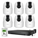 Imou Kit Videovigilancia 6 Cámaras Domo IP PTZ de 2 MP WiFi IPC-TA22CN-B Audio y Visión Nocturna 24/7 / Grabación Continua + Disco Duro 3TB + DVR Turbo HD de 8MP 4K (IDS-7204HUHI-M1/S )