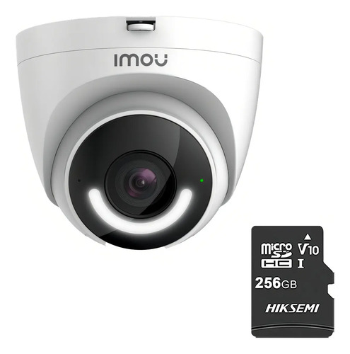 IMOU CámaraTurret IP WiFi 2mp T26EN-PLUS-256 Con MicroSD 256GB Y Letrero disuasivo Sirena Integrada Led de Alta Potencia Microfono Integrado Audio Bidereccional Detección de Humanos IR 30M IP67 T26EN Disuasión activa