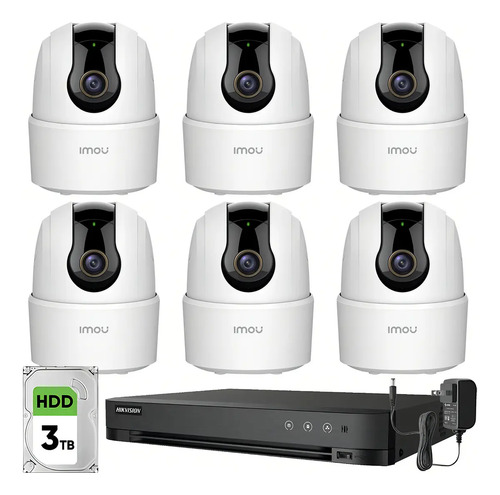 Imou Kit Videovigilancia 6 Cámaras Domo IP PTZ de 2 MP WiFi IPC-TA42N-B Audio y Visión Nocturna 24/7 / Grabación Continua + Disco Duro 3TB + DVR Turbo HD de 8MP 4K (IDS-7204HUHI-M1/S )