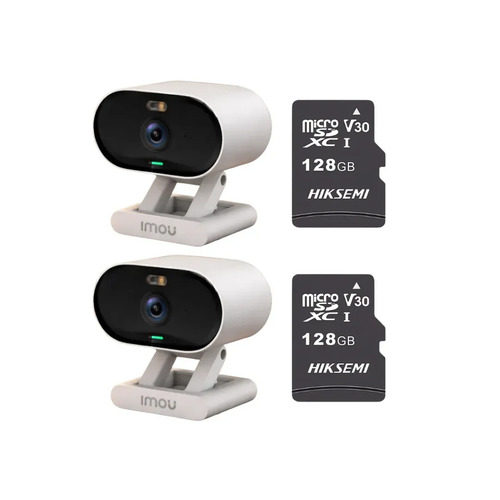 Kit cronos 2 cámaras Imou Ip Wifi 2mp C22FN-C Audio Bidireccional Detección De Humanos visión nocturna notificaciones instantáneas certificación IP65  + 2 Microsd 128 gb + Accesorios - Kit CCTV
