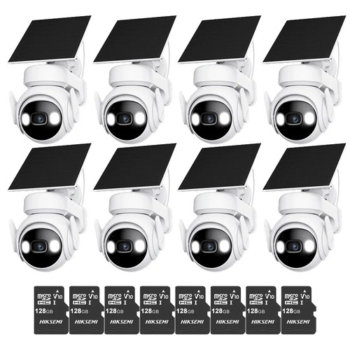 Kit Cronos 8 Cámaras Seguridad Exterior Imou Cell PT 4G con Panel Solar 3MP + 128GB MicroSD | IP66 360 Pan Tilt Visión Nocturna Color Audio Bidireccional Detección Humana Alarma Activa MicroSD Nube CCTV
