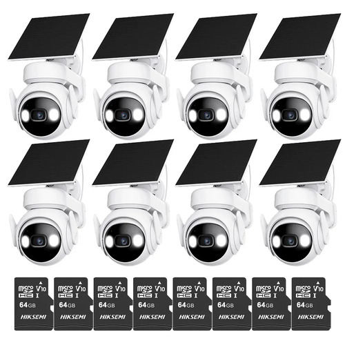 Kit Cronos 8 Cámaras Seguridad Exterior Imou Cell PT 4G con Panel Solar 3MP + 64GB MicroSD | IP66 360 Pan Tilt Visión Nocturna Color Audio Bidireccional Detección Humana Alarma Activa MicroSD Nube CCTV
