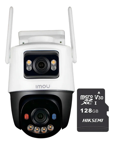 Kit cronos cámara de seguridad imou IP PT IPC-S7XFN-8U0WED wifi cruiser dual 8MP Imagen a color 24/7 audio bidireccional alarma AUTO TRACKING + microsd 128GB + accesorios kit CCTV IPC-S7XFN-PLUS-128