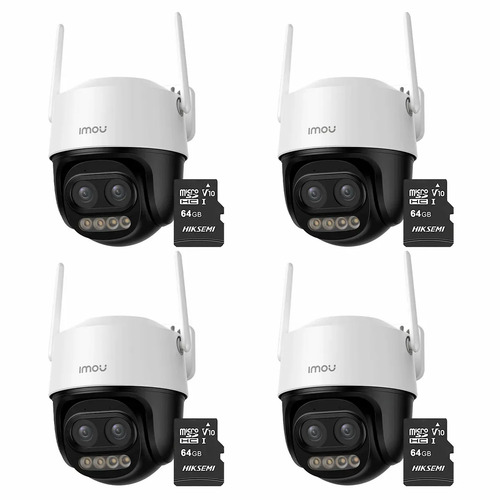 Kit Cronos 4 Cámaras de Seguridad Imou Cruiser Z IPC-S7DN-5M0WEZ 5MP Dual Wifi + Memoria Micro SD 64GB - Visión Nocturna Color 56Mts Zoom12X / Audio Bidireccional y Detección Humana/Vehículos – Circuito Cerrado
