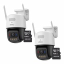 Kit Cronos 2 Cámaras de Seguridad Imou IPC-U7LN-6V0NE Titan Pro 6MP + Almacenamiento MicroSD 128GB - Visión Nocturna Color 30Mts WiFi Doble Banda Audio Bidireccional Detección Humana y Vehículos / Alarma Luces Rojas y Azul Sirena 125dB – Circuito Cerrado