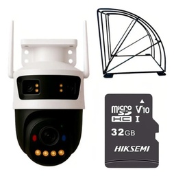 Kit cronos cámara de seguridad IMOU IPC-S7UN-11M0WED Triple lente 11MP 5+3+3 IP PT Wifi full Color Audio doble vía + MicroSD 32GB + protección metálica + accesorios kit CCTV IPC-11MOWED-32
