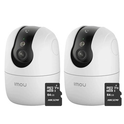 Kit Cronos 2 Cámaras Seguridad Interior Imou Ranger 2C Pro 3MP + 64GB MicroSD WiFi 360° Pan Tilt Visión Nocturna Color Audio Bidireccional Detección Humana Smart Tracking Alarma SD Nube CCTV