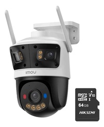 Kit cronos cámara de seguridad IMOU IPC-S7UN-11M0WED Cruiser Triple lente 11MP IP PT Wifi full Color Disuasión Activa Audio Bidireccional imou sense+ MicroSD 64GB+ accesorios kit IPC-11MOWED-64 CCTV