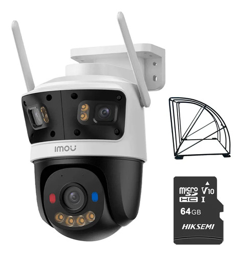 Kit cronos cámara de seguridad IMOU IPC-S7UN-11M0WED Triple lente 11MP 5+3+3 IP PT Wifi full Color Audio doble vía + MicroSD 64GB + protección metálica + accesorios kit CCTV IPC-11MOWED-64