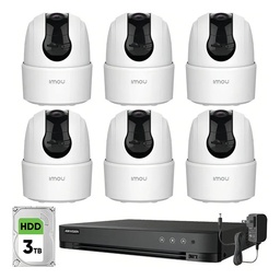 Imou Kit Videovigilancia 6 Cámaras Domo IP PTZ de 2 MP WiFi IPC-TA22CN-B Audio y Visión Nocturna 24/7 / Grabación Continua + Disco Duro 3TB + DVR Turbo HD de 8MP 4K (IDS-7204HUHI-M1/S )