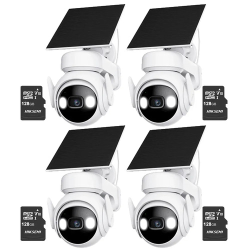 Kit Cronos 4 Cámaras Seguridad Exterior Imou Cell PT 4G con Panel Solar 3MP + 128GB MicroSD | IP66 360 Pan Tilt Visión Nocturna Color Audio Bidireccional Detección Humana Alarma Activa MicroSD Nube CCTV
