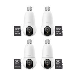 Kit cronos 4 cámaras IMOU BulbCam 5 Megapixeles IPC-K6C-5H1WEB Modo privacidad Detección de humanos & Vehículos Audio bidireccional video a color 24/7 + 4 MIcrosd 128Gb + accesorios