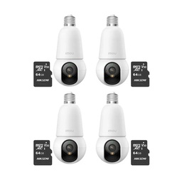 Kit cronos 4 cámaras IMOU BulbCam 5Megapixeles IPC-K6C-5H1WEB Modo privacidad Detección de humanos & Vehículos Audio bidireccional video a color 24/7 + 4 MIcrosd 64Gb + accesorios