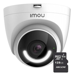 IMOU CámaraTurret IP WiFi 2mp T26EN-PLUS-128 Con MicroSD 128GB Y Letrero disuasivo Sirena Integrada Led de Alta Potencia Microfono Integrado Audio Bidereccional Detección de Humanos IR 30M IP67 T26EN Disuasión activa