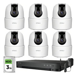 Imou Kit Videovigilancia 6 Cámaras Domo IP PTZ de 2 MP WiFi IPC-TA42N-B Audio y Visión Nocturna 24/7 / Grabación Continua + Disco Duro 3TB + DVR Turbo HD de 8MP 4K (IDS-7204HUHI-M1/S )