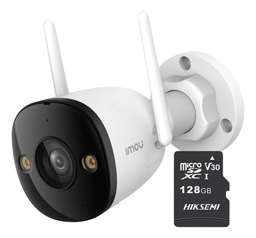 Imou & cronos Cámara de seguridad IPC-K3DN-5H0WF-p128 + MicroSD 128GB IP Bullet WiFi 5MP con micrófono fullcolor detección de humanos IR 30m protección IP67 Foco incorporado 5H0WF cctv Notificaciones