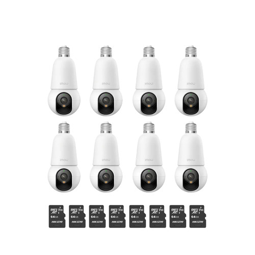Kit cronos 8 cámaras IMOU BulbCam 3 Megapixeles IPC-K6C-3H1WEB Modo privacidad Detección de humanos & Vehículos Audio bidireccional video a color 24/7 + 2 MIcrosd 64Gb + accesorios