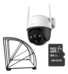 Imou Cámara de seguridad Cruiser SE+ Camara IP PT IPC-S21FEN 2Mp Wi-Fi con MicroSD 64GB + protección metálica autotracking Visión a Color 24/7 sirena de 110dB CCTV S21FEN audio bidireccional