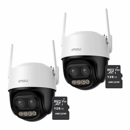 Kit Cronos 2 Cámaras de Seguridad Imou Cruiser Z IPC-S7DN-5M0WEZ 5MP Dual Wifi + Memoria Micro SD 128GB - Visión Nocturna Color 56Mts Zoom12X / Audio Bidireccional y Detección Humana/Vehículos – Circuito Cerrado