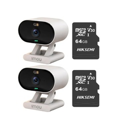 Kit cronos 2 cámaras Imou Ip Wifi 2mp C22FN-C Audio Bidireccional Detección De Humanos visión nocturna notificaciones instantáneas certificación IP65  + 2 Microsd 64gb + Accesorios - Kit CCTV