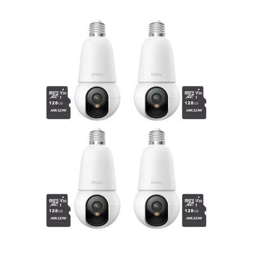 Kit cronos 4 cámaras IMOU BulbCam 3 Megapixeles IPC-K6C-3H1WEB Modo privacidad Detección de humanos & Vehículos Audio bidireccional video a color 24/7 + 2 MIcrosd 128Gb + accesorios