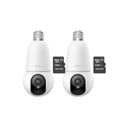 Kit cronos 2 cámaras IMOU BulbCam 3 Megapixeles IPC-K6C-3H1WEB Modo privacidad Detección de humanos & Vehículos Audio bidireccional video a color 24/7 + 2 MIcrosd 128Gb + accesorios