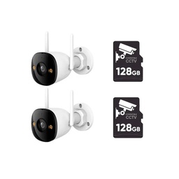 Kit cronos 2 cámaras ip imou K3DN-5H0WF bullet wifi 5mp audio bidireccional full color detección de humanos interiores/exteriores notificaciones + 2 micro sd 128 GB + accesorios - kit cctv