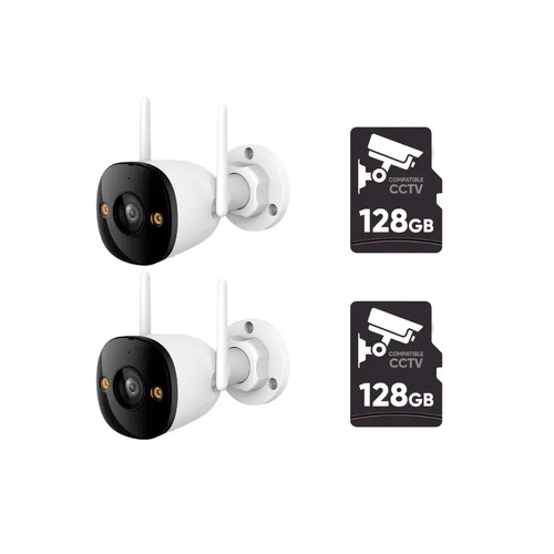 Kit cronos 2 cámaras ip imou K3DN-5H0WF bullet wifi 5mp audio bidireccional full color detección de humanos interiores/exteriores notificaciones + 2 micro sd 128 GB + accesorios - kit cctv