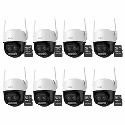 Kit Cronos 8 Cámaras de Seguridad Imou Cruiser Z IPC-S7DN-5M0WEZ 5MP Dual Wifi + Memoria Micro SD 128GB - Visión Nocturna Color 56Mts Zoom12X / Audio Bidireccional y Detección Humana/Vehículos – Circuito Cerrado