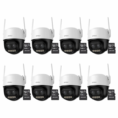 Kit Cronos 8 Cámaras de Seguridad Imou Cruiser Z IPC-S7DN-5M0WEZ 5MP Dual Wifi + Memoria Micro SD 128GB - Visión Nocturna Color 56Mts Zoom12X / Audio Bidireccional y Detección Humana/Vehículos – Circuito Cerrado