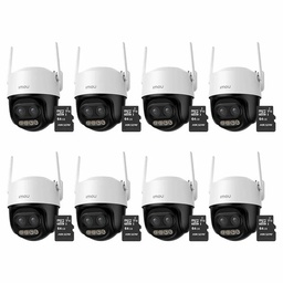 Kit Cronos 8 Cámaras de Seguridad Imou Cruiser Z IPC-S7DN-5M0WEZ 5MP Dual Wifi + Memoria Micro SD 64GB - Visión Nocturna Color 56Mts Zoom12X / Audio Bidireccional y Detección Humana/Vehículos – Circuito Cerrado