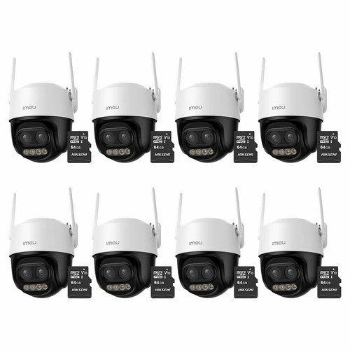 Kit Cronos 8 Cámaras de Seguridad Imou Cruiser Z IPC-S7DN-5M0WEZ 5MP Dual Wifi + Memoria Micro SD 64GB - Visión Nocturna Color 56Mts Zoom12X / Audio Bidireccional y Detección Humana/Vehículos – Circuito Cerrado