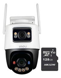 Kit cronos cámara de seguridad imou IP PT IPC-S7XFN-8U0WED wifi cruiser dual 8MP Imagen a color 24/7 audio bidireccional alarma AUTO TRACKING + microsd 128GB + accesorios kit CCTV IPC-S7XFN-PLUS-128