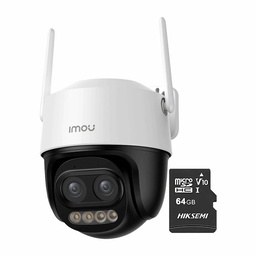 Kit Cronos 1 Cámara de Seguridad Imou Cruiser Z IPC-S7DN-5M0WEZ 5MP Dual Wifi + Memoria Micro SD 64GB - Visión Nocturna Color 56Mts Zoom12X / Audio Bidireccional y Detección Humana/Vehículos – Circuito Cerrado 