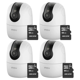 Kit Cronos 4 Cámaras Seguridad Interior Imou Ranger 2C Pro 3MP + 64GB MicroSD WiFi 360° Pan Tilt Visión Nocturna Color Audio Bidireccional Detección Humana Smart Tracking Alarma SD Nube CCTV