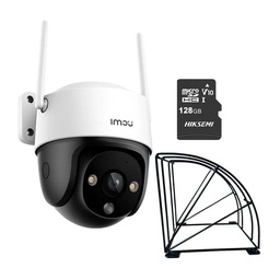 Kit Cronos Cámara de Seguridad Exterior Imou DK7 3MP Wi-Fi 6 + Microsd 128GB + Protección Metálica IP66 360° Pan/Tilt Visión Nocturna Color 24/7 Audio Bidireccional Detección Humana Smart Tracking Alarma Activa – CCTV