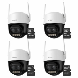 Kit Cronos 4 Cámaras de Seguridad Imou Cruiser Z IPC-S7DN-5M0WEZ 5MP Dual Wifi + Memoria Micro SD 64GB - Visión Nocturna Color 56Mts Zoom12X / Audio Bidireccional y Detección Humana/Vehículos – Circuito Cerrado